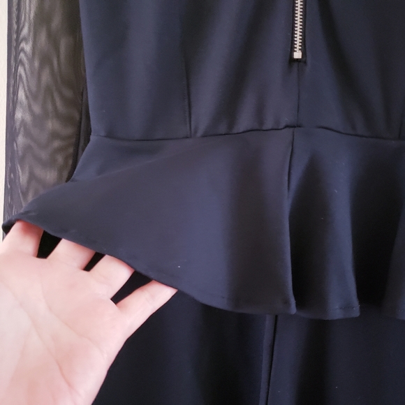 🏷BEBE LS Mesh Yoke Peplum Jumpsuit - NWT S - Picture 12 of 12